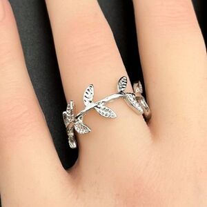 925 Sterling Silver Leaves and Branches Eternity Ring Size 8